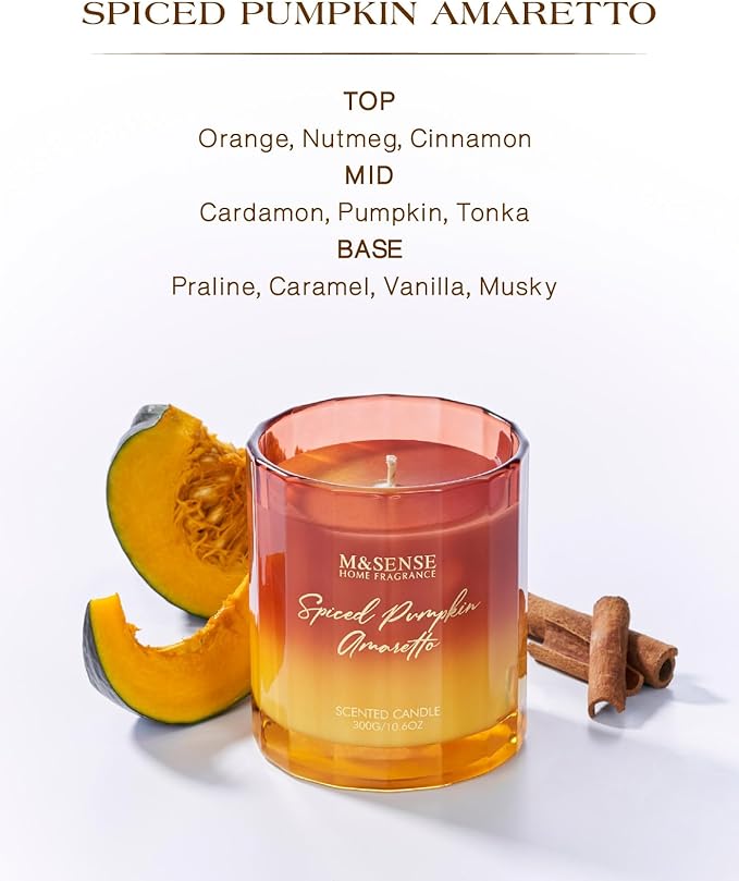 M&SENSE Spiced Pumpkin Fall Scented Candles Natural Soy Wax Non Toxic, 10.6oz 60 Hours Long Lasting Slow Burning Fall Scent Candle for Halloween Thanksgiving Holiday