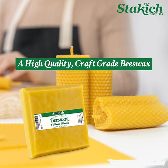 Stakich Yellow Beeswax Block - Natural, Triple Filtered - 2 Pound