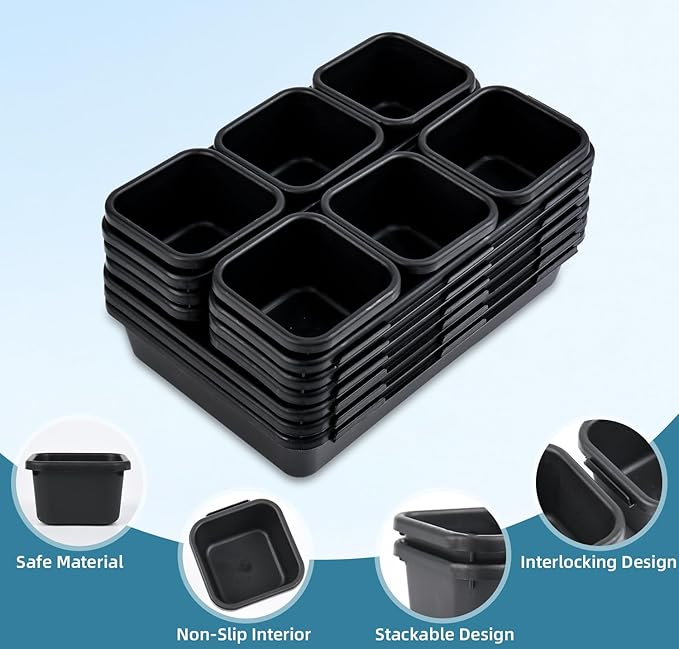 Kutesna 25 PCS Black Drawer Organizer Set, 4 Size Interlocking Plastic Storage Bins for Office Supplies, Jewelry Makeup Vanity, Bathroom Kitchen, Home Organization Closet, Gadgets Small Items