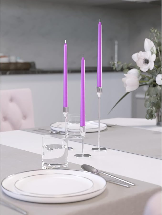 CANDWAX Lilac 10 inch Taper Candles Set of 12 - Unscented Smokeless Dripless Candlesticks - Perfect for Special Occasions, Ordinary Dinners, Holidays and as Easter Candles - Tall Candle Sticks