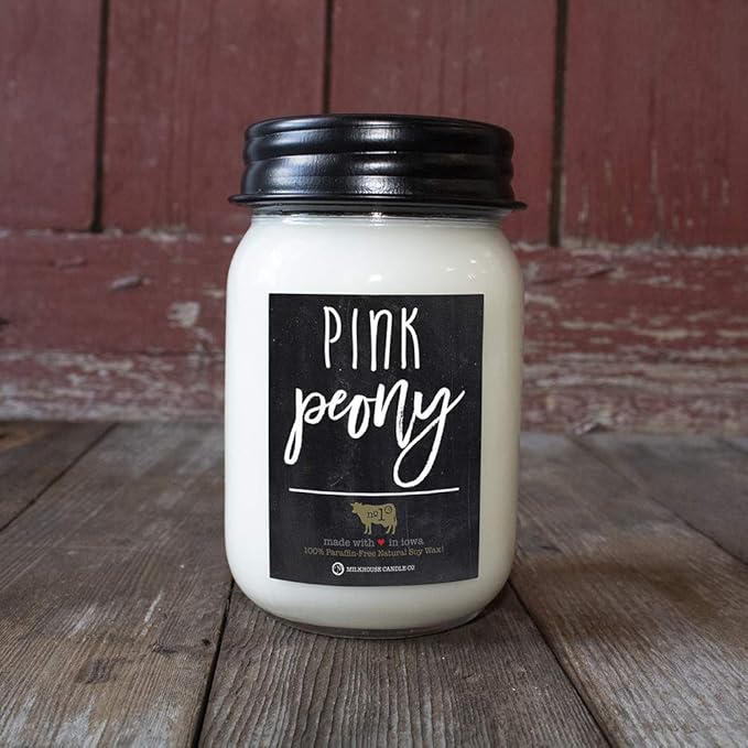 Milkhouse Candle Company - Pink Peony - 13oz Beeswax and Soy Candle - Farmhouse Collection - 100% Natural, Paraffin Free, with Premium Fragrance Oil, Glass Jar with Lid