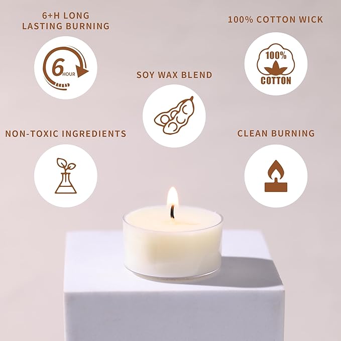 DEVI Soy Tea Lights Candles 200 Pack, 6 Hour White Tea Candles Bulk, Soy Wax Tea Lights Bulk-6 Hours Long Burning, Unscented Small Votives Bulk for Wedding Favors, Party Events, Shabbat,Home Decor