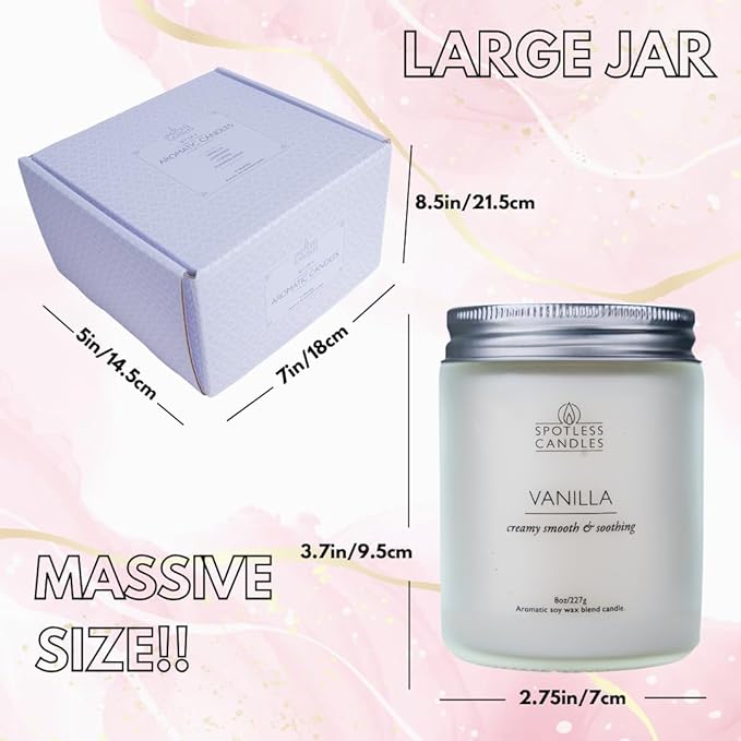 Candles for Women - 4 x 8oz Coloured Glass Jars 3" x4 Mixed Set of Classic Scents Pumpkin Spice, Coffee, Vanilla, Lavender 200 Hours Burn Time, Classic Candle Set for Men & Women by Spotless Leopard