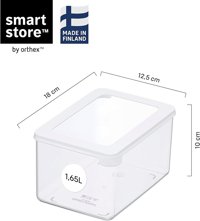SmartStore Clear Airtight Dry Food Containers with Lids 1.65L Set of 4-20% Bio-based Plastic Storage Box with Lid, BPA Free, Dishwasher Safe - Stacking Kitchen Storage Containers - 18 x 12.5 x 10cm