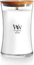 WoodWick Large Hourglass Candle in White Teak Premium Soy Blend Wax with Crackling Pluswick Innovation Wood Wick