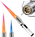 Camping Torch Lighter, Bright Fire Windproof Butane Refillable Straight Flame Lighter with Safety Lock and Adjustable Red Blue Flame for Outdoor Campfires BBQ Baking Kitchen Candles (Silver)