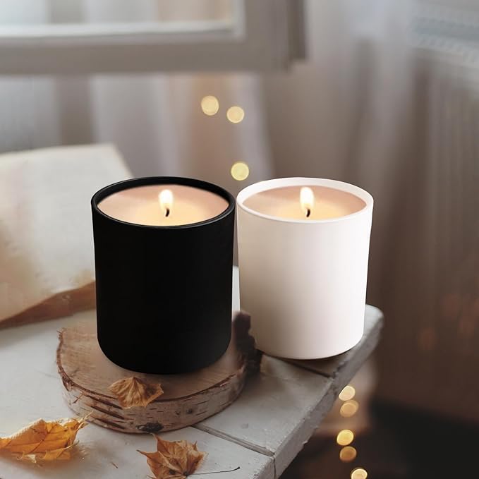 SHOWIN 14 OZ Thick Candle Jars for Making Candles 12 Pcs, 3 Wick Empty Jars with Wood Lids for Candle Making, Sample Container,Matte Black