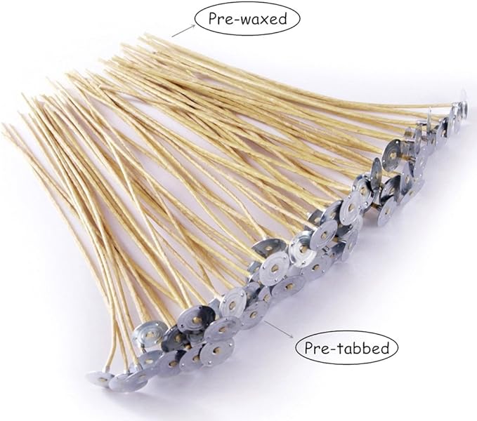 EricX Light Organic Hemp Candle Wicks, 100 Piece 8" Pre-Waxed by Beeswax & Tabbed, for Candle Making