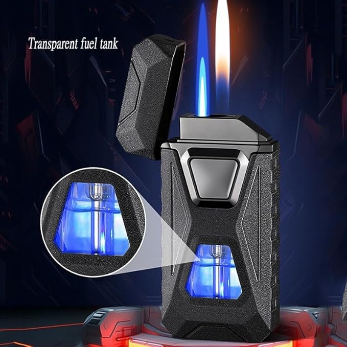 Voice Activated Windproof Dual Flame Lighter, USB Rechargeable Arc Lighter,Jet Flame and Soft Flame, Visible Transparent Window, Refillable Butane Lighter, Cool Lighters Gift for Men(Chrome)