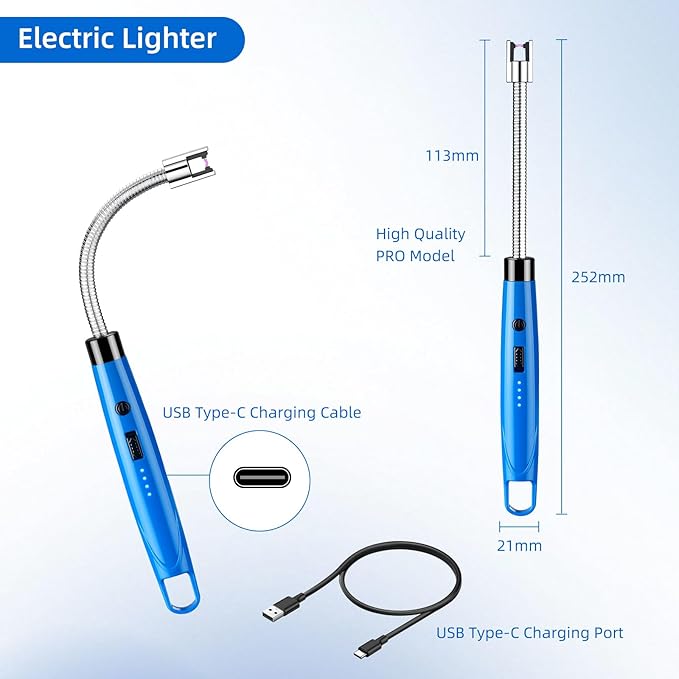 Candle Lighter Electric USB Rechargeable Plasma Arc Lighter with 360° Flexible Neck,LED Power Display,Safety Lock,Windproof Flameless,Long Arc Lighters Matches,4 Pack(HB-088B-4Pcs)