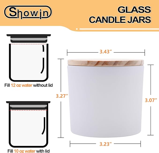 SHOWIN 12 OZ Thick Candle Jars for Making Candles 12 Pcs, Empty Jars with Wood Lids for Spice Jars, Sample Container, Matte White