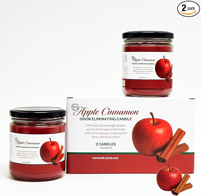 Candle Set Apple Cinnamon Odor Eliminating – 2 Pack 12 oz Soy Wax Candles for Home – Long-Lasting Clean Burn Aromatherapy Candles for Bedroom, Living Room, Bathroom & Office