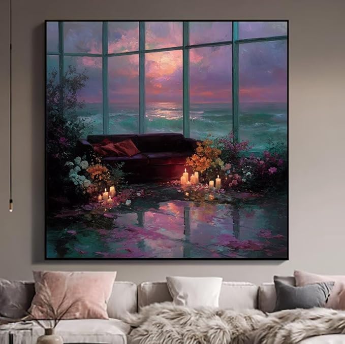 Paint by Numbers Kit for Adults Flower Paint by Numbers Sofa DIY Crafts for Adults Canvas Paintings Kits, Hobbies for Women Art With Accessories for Home Wall Decor 32x32 inch Without Frame 0-76VO
