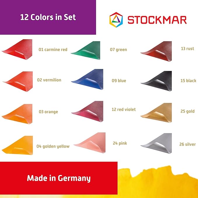 Stockmar Decorative Beeswax Sheets – 12 Assorted Colors for Candle Decorating, DIY Craft Projects, Wax Modeling, Handmade Crafts, Art Supplies, Scrapbooking, Holiday Decorations