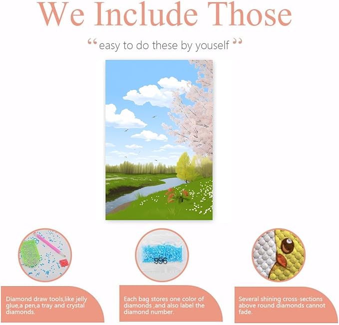 GUAIEUW Spring Grass Growing Diamond Painting Kit 5D Season Themed Diamond Painting - by Number Full Round DIY Art Painting Kit for Adults, Warm Room Decor Personalised Gift 16x24 Inch