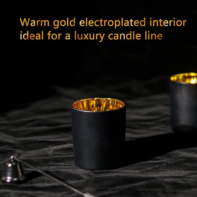 Bulk Candle Jars for Candle Making, Luxury Container with Electroplated Interior, 12PCS Vessel with Metal Lids Empty Jars - Gold Inner