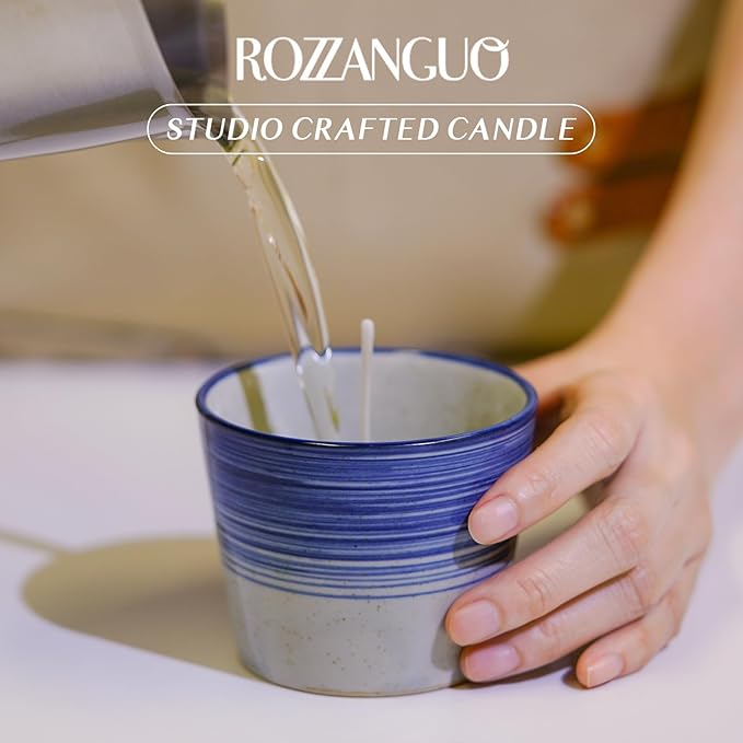 Luxury Textured Ceramic Jar Scented Candle | Non Toxic 100% Natural Coconut & Soy Wax Blend Cotton Wick | 5.2oz | Hand Poured Highly Scented Long - Lasting | Women & Men | (Wooded Sage)
