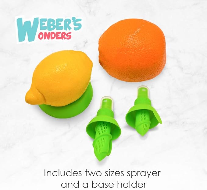 Weber’s Wonders 3 Pcs Lemon Sprayer Kit - Orange Juice Extractor- Citrus Juicer & Squeezer - Clean Spray For Vegetables, Salads, Seafood - Fashionable Kitchen Set - Fresh Lime Storage Gadget