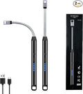 2 PCS Candle Lighter, Electric Lighter Arc Windproof Flameless with 360° Flexible Neck & LED Power Display, Lighters for Candle for BBQ, Grill, Camping, Fireplace, Stove