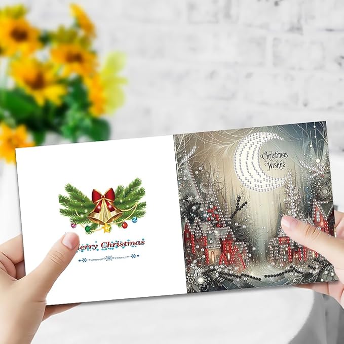6PCS Diamond Art Christmas Cards with envelopes, Festive Holiday Greeting Cards Kit, Christmas Diamond Art Kits for Adults