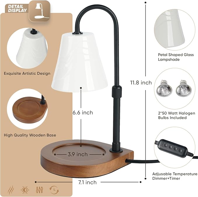 Candle Warmer Lamp with Timer,Dimmable Electric Fragrance Wax Warmer,Elegant Home Decor Melt Warming Heater As Birthday Gifts for Women Mom Jar Candle Lovers,Friends Use in Bedroom(Adjustable Height)