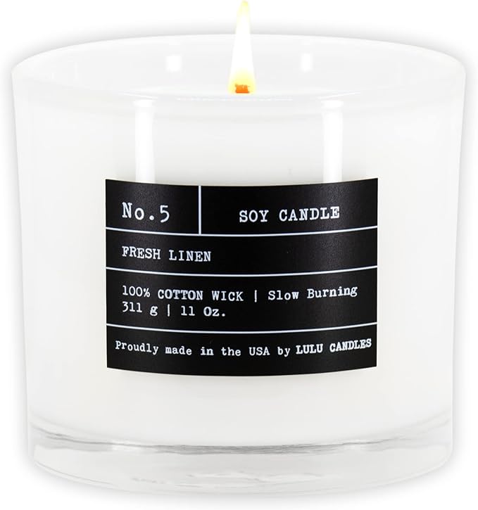 Lulu Candles | Fresh Linen | Luxury Scented Soy Jar Candle | Hand Poured in The USA | Highly Scented & Long Lasting | 11 Oz.