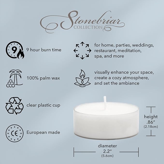 Stonebriar 20 Count Unscented Mega Oversized Clear Cup White Tea Light Candles with 9 Hour Burn Time