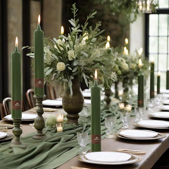 Olive Green Taper Candles Sticks Unscented 9 inch Tapered Candle Ideal as Dinner Smokeless Long Burning Candlesticks for Weddings Dinner Party Home Decor