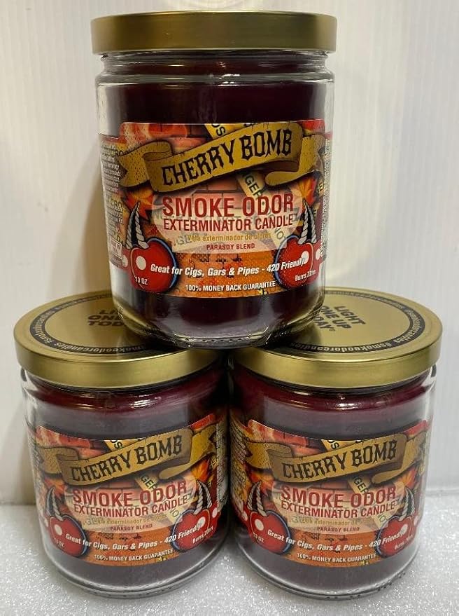 Smoke Odor Exterminator 13oz Jar Candle, Cherry Bomb Three Pack.