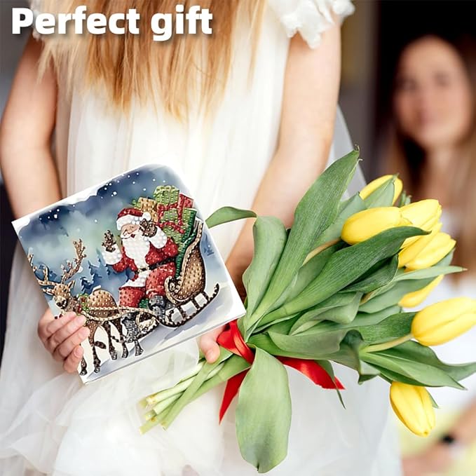 6PCS DIY Art Greeting Cards Santa Claus Congratulations Cards & Gifts for Home Wall Decor and Office Display Perfect DIY Craft Gift for Adults and Kids