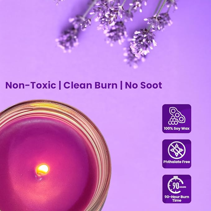 Candle Set Lavender Odor Eliminating – 2 Pack 12 oz Soy Wax Candles for Home – Long-Lasting Clean Burn Aromatherapy Candles for Bedroom, Living Room, Bathroom & Office