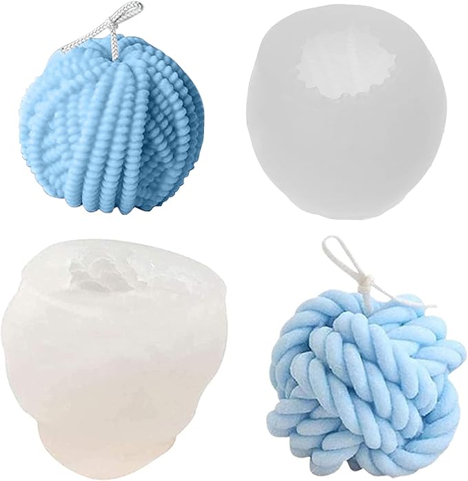 2-Pack Silicone Molds: 3D Candle Molds, Yarn Ball Molds (Coarse & Fine), Fondant Mold for Candle & Baking
