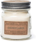 ECO CANDLE CO. Mason Jar Candle, Snowflakes, 8 oz. - Scents of Winter, Flowers, & Mint - 100% Soy Wax, No Lead, Kraft Label & Antiqued Pewter Lid, Hand Poured, Made from Midwest Grown Soybeans