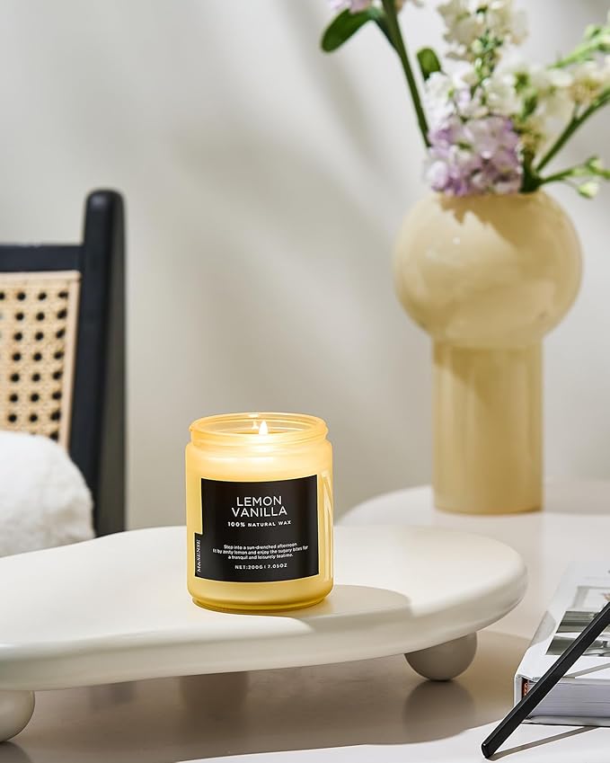M&SENSE Lemon Vanilla Scented Candles for Home, 7.05oz Natural Soy Wax, 50 Hours Non Toxic Clean Burning, Citrus Smelling Gifts for Relaxation Stress Relief, Home Candle for Women Men