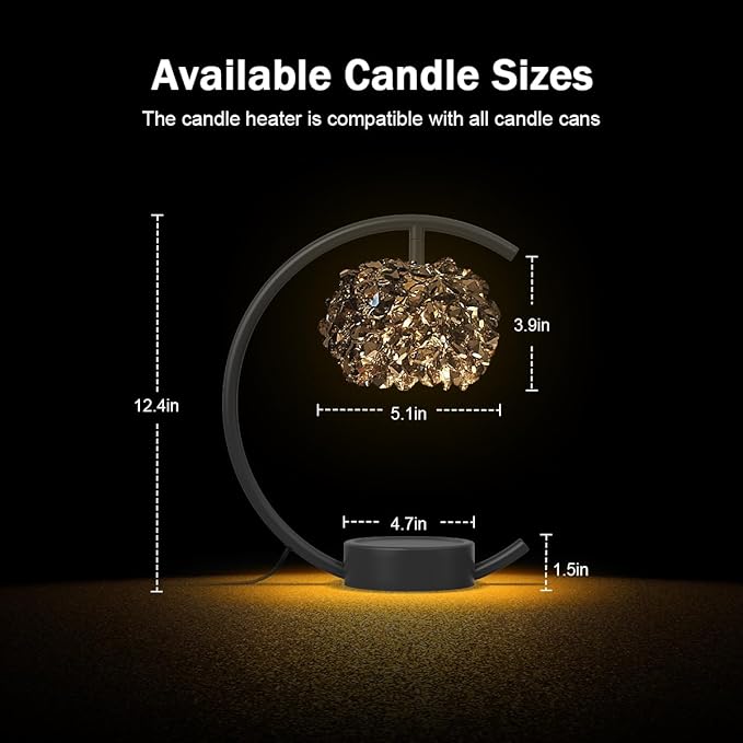 Yeuslor Candle Warmer Lamp for Jar Candles with Adjustable Brightness＆Timer，Handcrafted Crystal Candle Lamp Luxurious Design+2Bulbs,Home Decoration Electric Candle Lamp(Black C-Shaped)