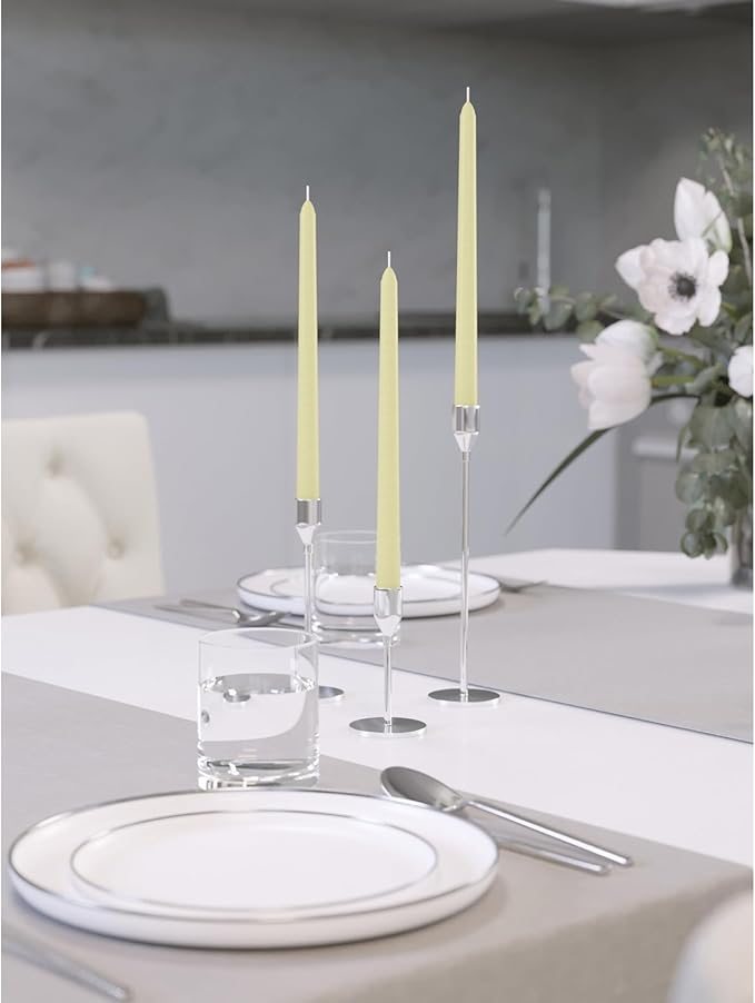 CANDWAX 10 inch Tapered Candles - Set of 12 Pearl Unscented Dripless Candlesticks - Perfect for Dinner - Ivory Candle