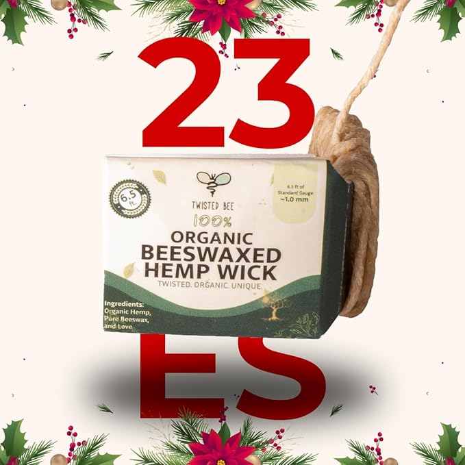 100% Organic Hemp Wick with Natural Beeswax Coating, Twisted Bee (6.5ft x Standard (~1 mm))
