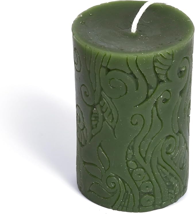 BeeTheLight Beeswax Pillar Candle - 100% Pure Bees Wax - Choose Your Size and Color - 24 Hour Burn Time - 2x3 - Unscented - Natural Light Honey Scent (Earthen Green, Small)