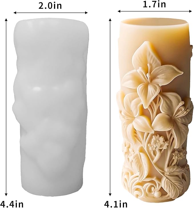 Elegant Lily Embossed Candle Molds for Candle Making, 3D Flower Silicone Molds for Candle Soap Wax Resin Clay, Blooming Lily Chocolate Cake Fondant Molds, DIY Floral Art Craft Wedding Decor