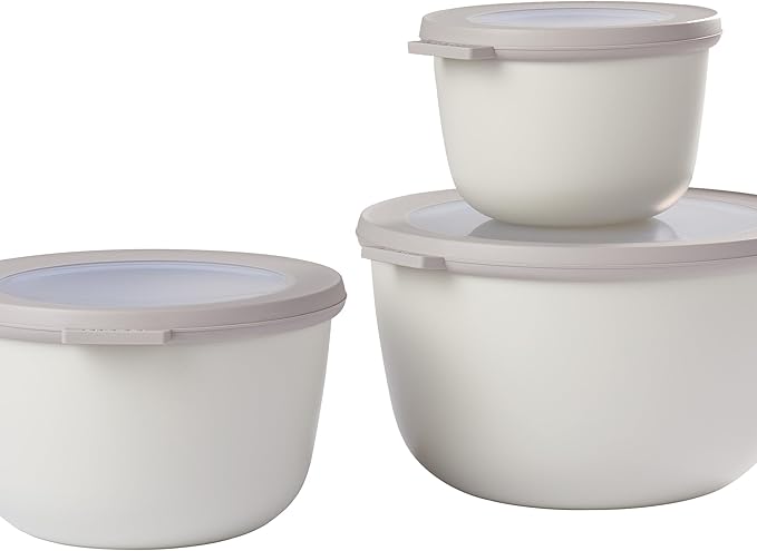 Mepal – Multi Bowl Cirqula 3-Piece Set – Food Storage Container with Lid - Suitable as Airtight Storage Box for Fridge & Freezer, Microwave Container & Servable Dish - 500, 1000, 2000ml - Nordic Green