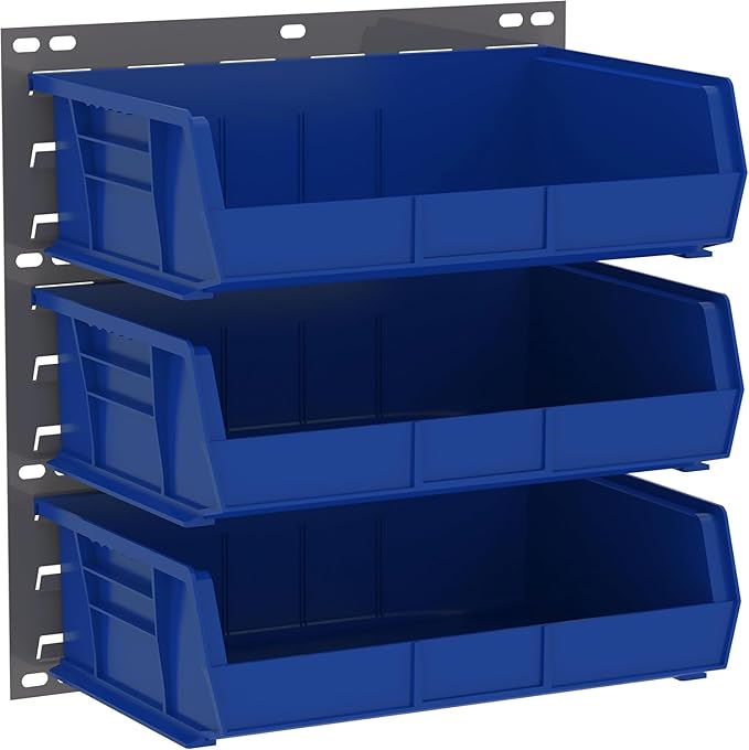 Akro-Mils 30255 AkroBins Plastic Storage Bins, Space-Saving Stackable Bins for Garage, Pantry, Craft Organization, 11" x 16" x 5", Blue, 6-Pack