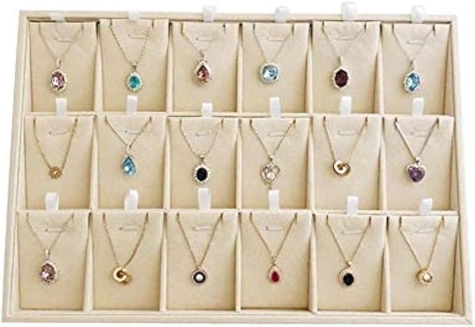 Beige Velvet Jewelry Display Box Tray Pendant Necklace Stackable Trade Show Store Multi Function (Pendants)