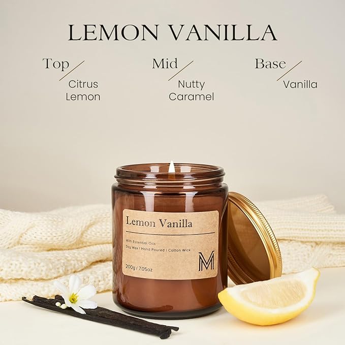 M&SENSE Lemon Vanilla Scented Christmas Candle Gift, Aromatherapy Candle Set for Women, Soy Wax Candles Home Scented, Long Lasting Amber Jar Candles Gift for Christmas, Thanksgiving, Holiday