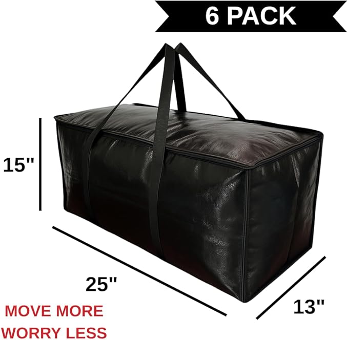 BAG-THAT! 6 - Pack Heavy Duty Large Moving Bags, with Strong Zipper and Comfortable Handles Durable & Sturdy Clothes packing Storage Bags Totes Bins Packing Moving Boxes College Supplies for moving.