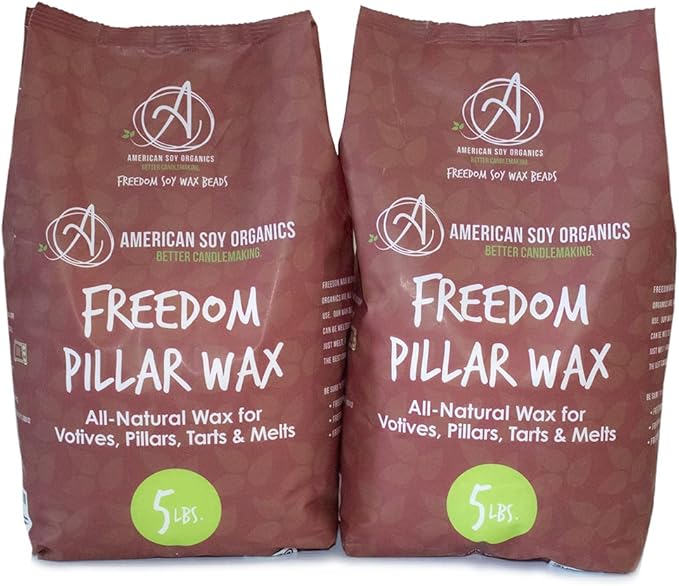 American Soy Organics Freedom Soy Wax Beads for Pillar Candle Making - Natural Supplies - Paraffin-Free,Beeswax-Free Candle Wax for Votives, Pillars, Tarts, Tealights and Melts 10lbs