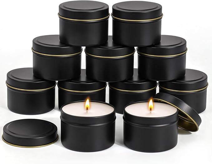 Blingfun 10 Packs 4 oz Candle Tins kit, Candle Making Tins, Candle Jars, 100pcs Candle Wicks, 100pcs Wick Stickers, Candle Containers for Making Candles(Black)