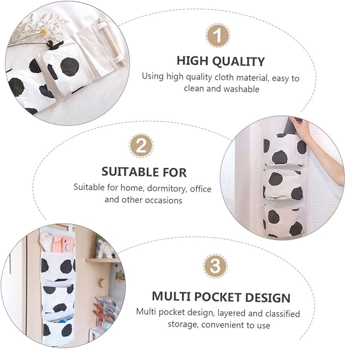 GLEAVI 3pcs Multipurpose Wall-Side Hanging Bag Soft Sundries Organizer for Dorm Room Bedside and Office Neatly Sewn Easy to Clean and Space-Saving Storage
