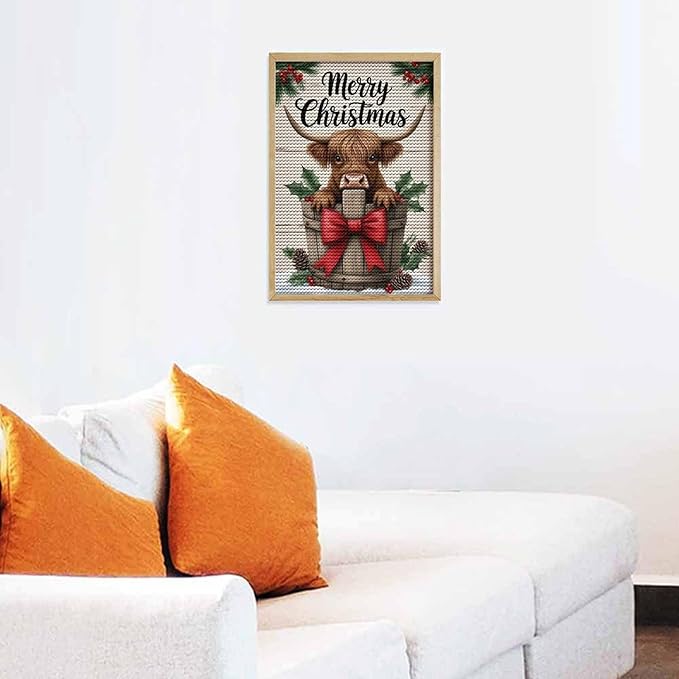 AIVKIEJK Diamond Painting Kits for Adults - Highland Cow Merry Christmas Painting DIY 5D Full Drill Diamond Dots Paintings with Diamonds Gem Art and Crafts Home Decor 8"x12"