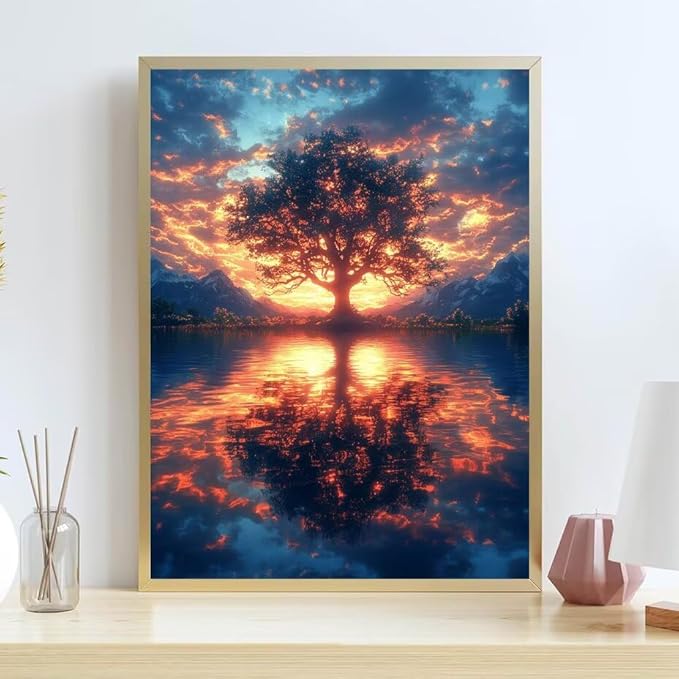 Diamond Painting Kits for Adults Tree of Life Diamond Painting Kits Lake 5D Full Square Drill Crystal Crafts for Adults DIY Art Kit for Beginner, Home Wall Art, Gifts for Women 16x24in H-87930T
