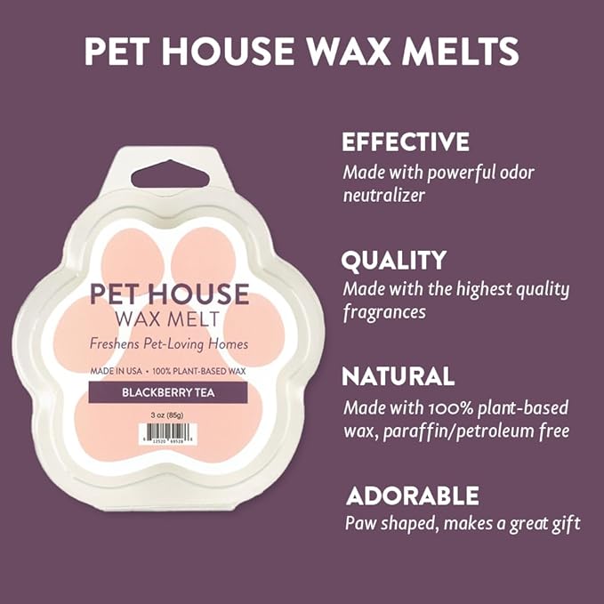 One Fur All Pet House Spring and Summer Wax Melts for Pet Odor, Natural, Plant Based Soy Wax Melts, Long Lasting Fragrance for Fresh Smelling Homes, Blackberry Tea